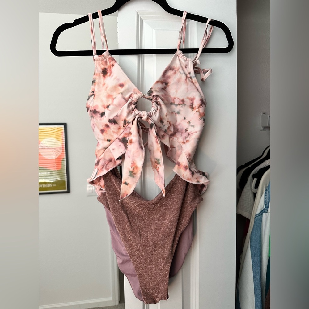 PDF Salvage Pink Tie-Dye One-Piece with Rose-Mauve Glitter Panel